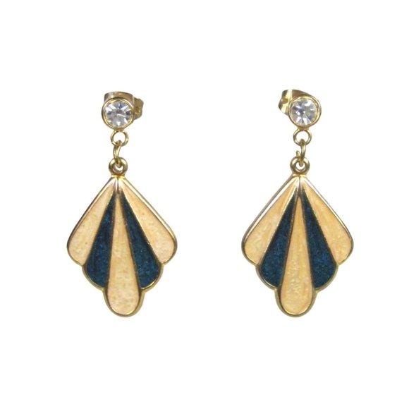 Dangle Enamel Earrings Pierced Rhinestones Jewelry Fashion - Picture 1 of 5